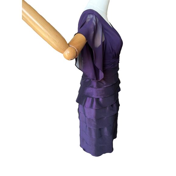 Adrianna Papell Silk Plum Flutter Sleeve Tired knee length Dress size 2 - Picture 15 of 16